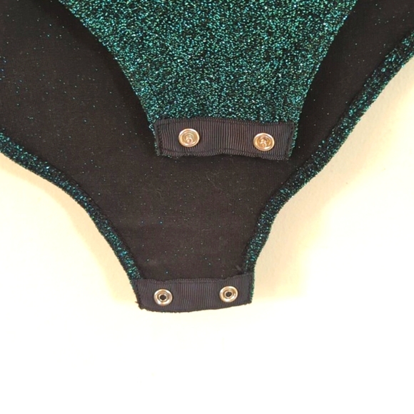 Zara Emerald Green Glitter Ruffle Bodysuit S - Picture 11 of 16